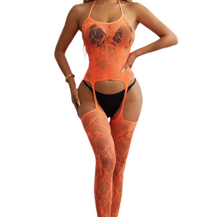 Orange Lace-Up Open Crotch Lingerie Bodysuit - Image 5