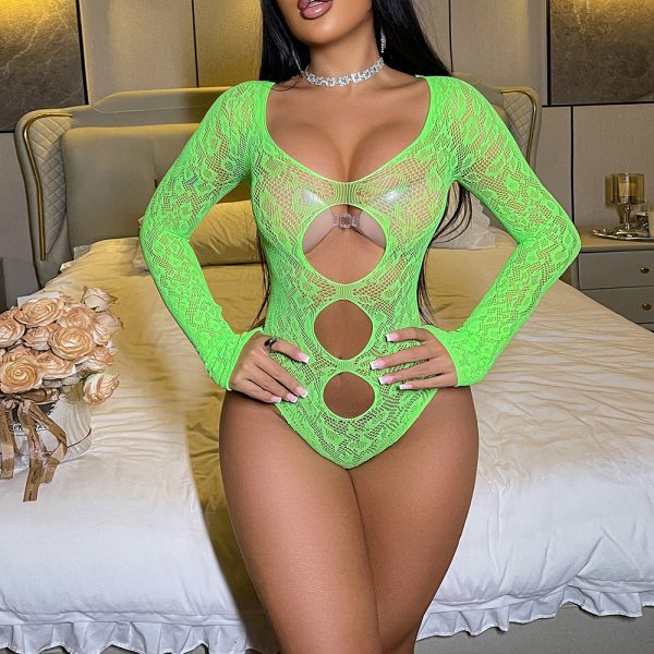 Fruit Green Ripped Mesh Lingerie: Sexy Cut Out One-Piece Bikini Skirt