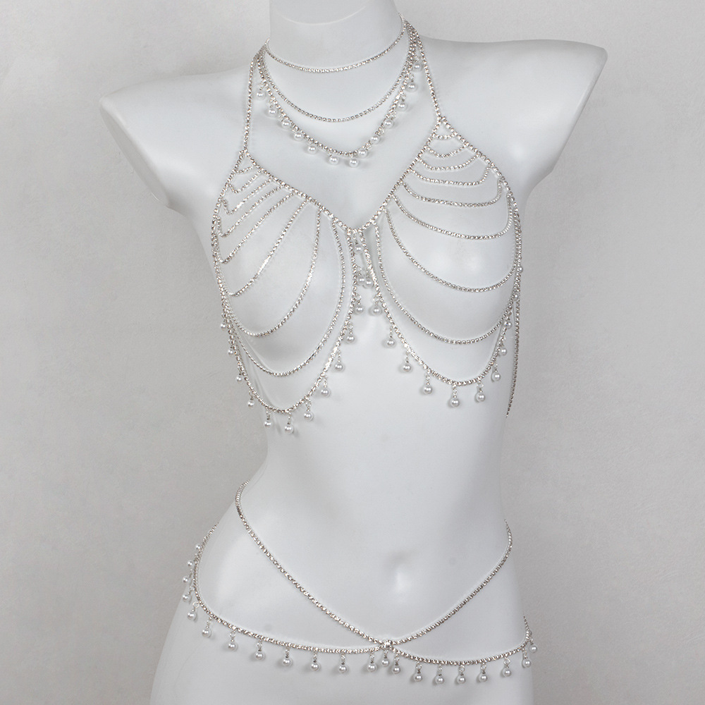 Rhinestone Pearl Body Chain: Sexy Beach Bikini Jewelry Set
