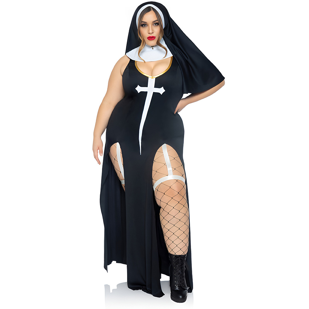 Plus Size Sexy Nun Costume Lingerie Halloween Cosplay - Image 2