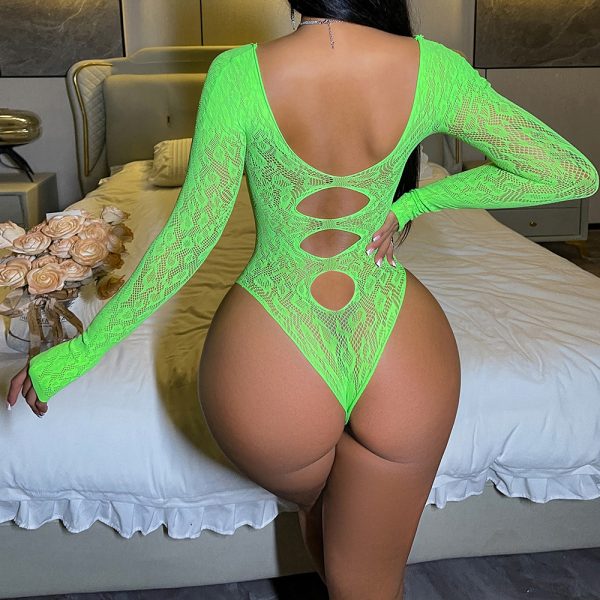 Fruit Green Ripped Mesh Lingerie: Sexy Cut Out One-Piece Bikini Skirt - Image 3
