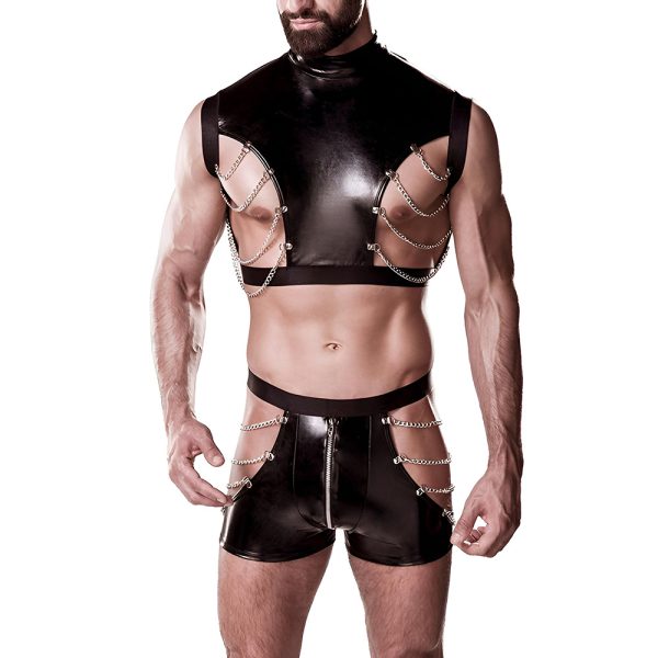 Men's Sexy Faux Leather Bondage Suit - Nightclub Chain Outfit - Image 6