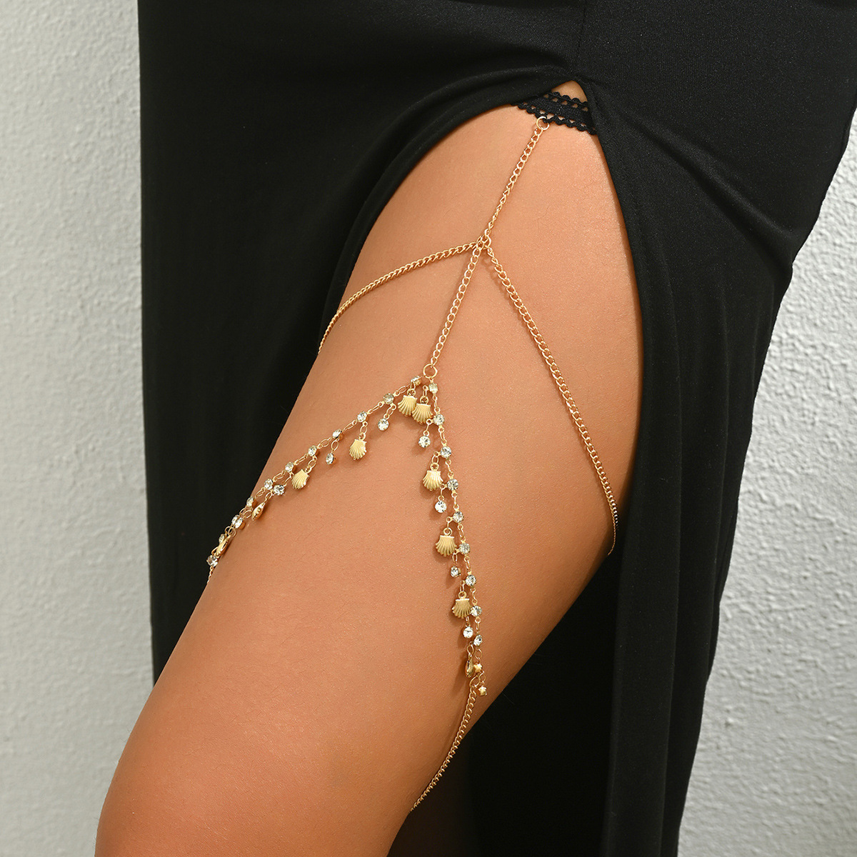 Rhinestone Shell Thigh Chain: Beach Body Jewelry - Image 2