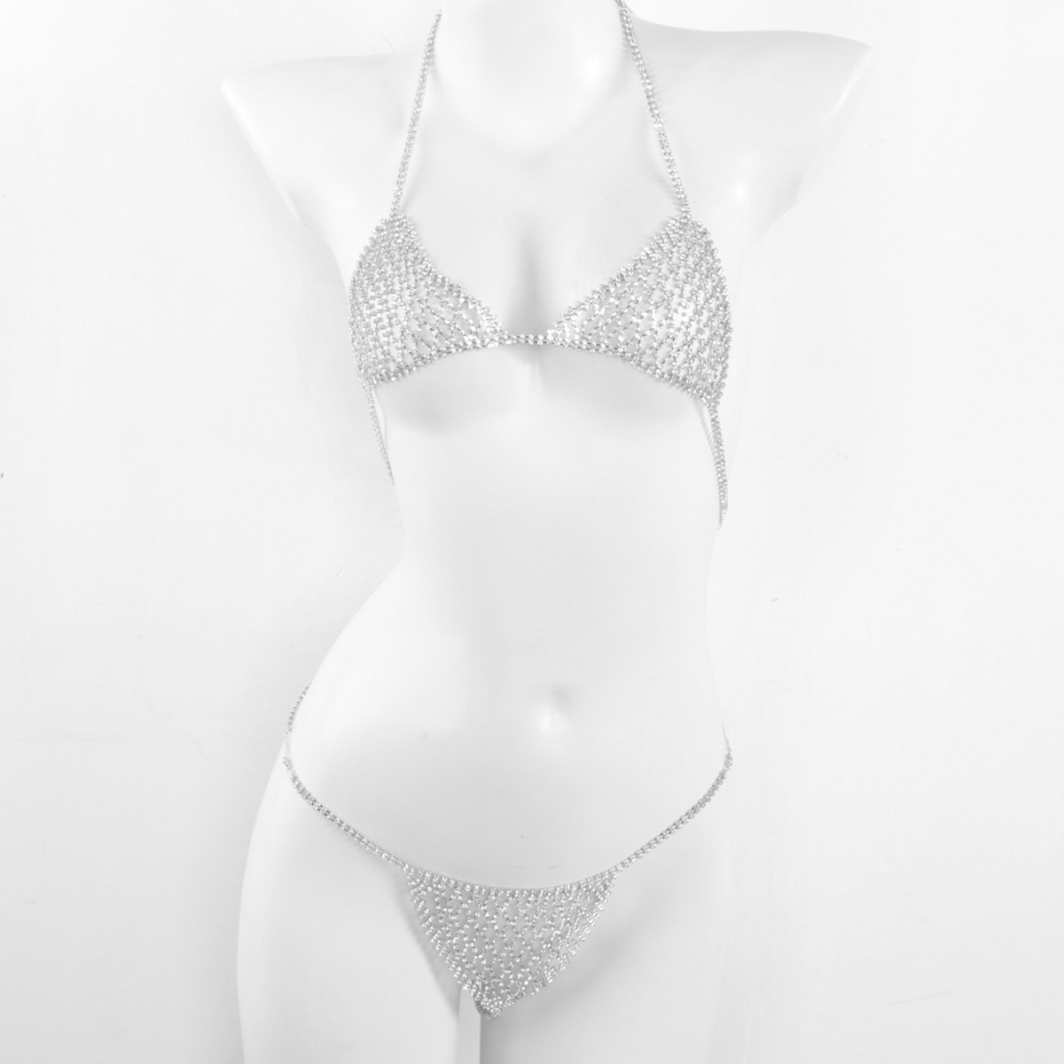 Sparkling Rhinestone Body Chain Lingerie Set: Sexy Nightclub Bra & G-String - Image 3