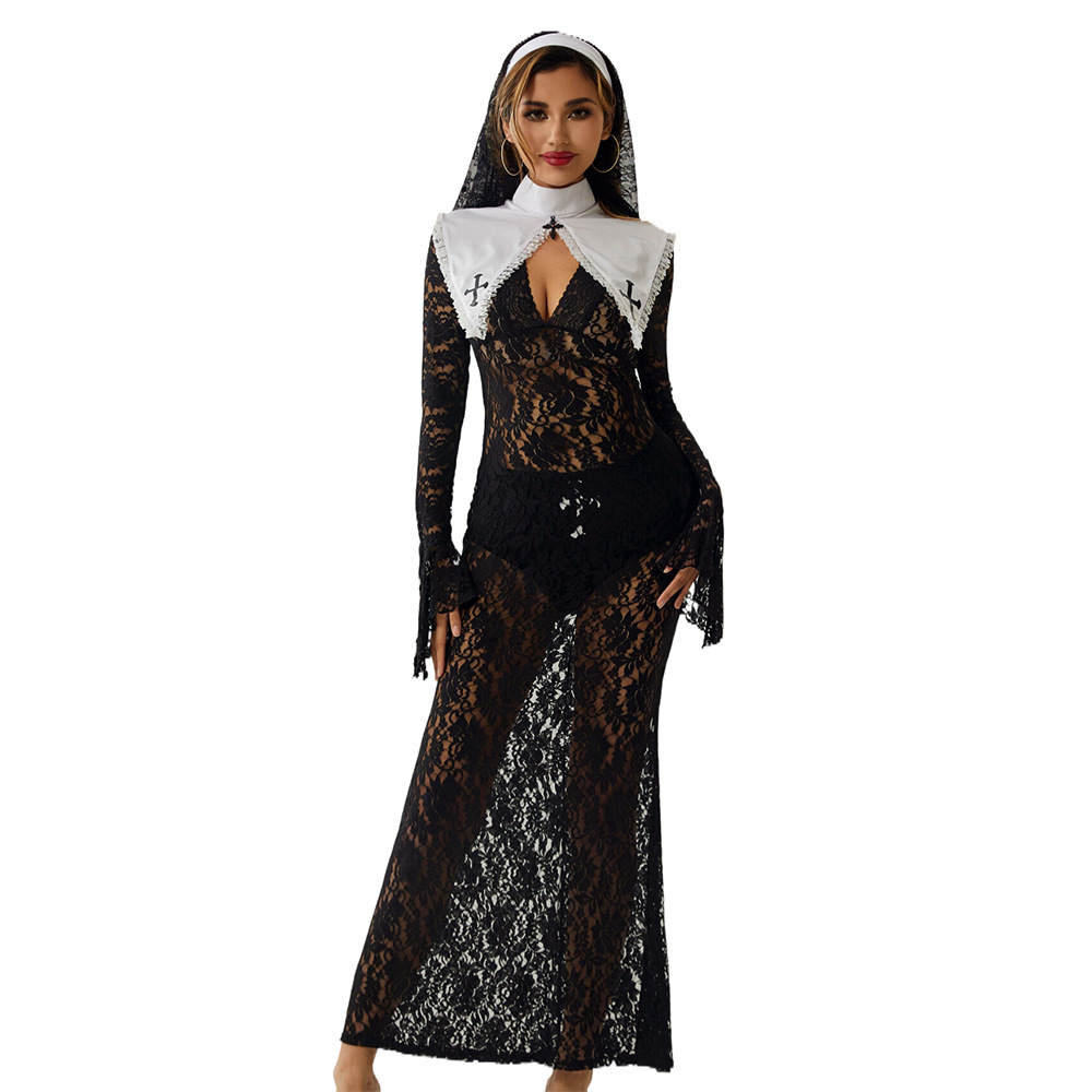 Sexy Nun Costume: Halloween Lace Royal Sister Cosplay - Image 5