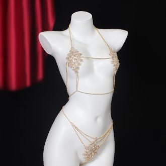 Diamond Rhinestone Bikini Body Chain: Sexy Flower Bra Thong Set