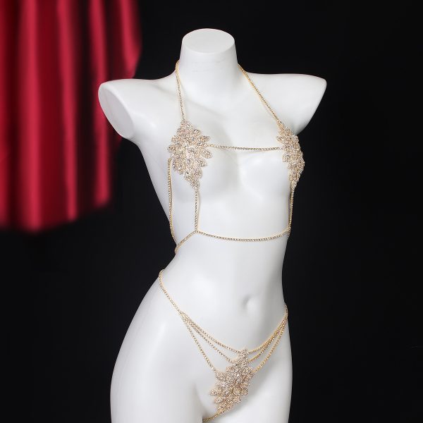 Diamond Rhinestone Bikini Body Chain: Sexy Flower Bra Thong Set