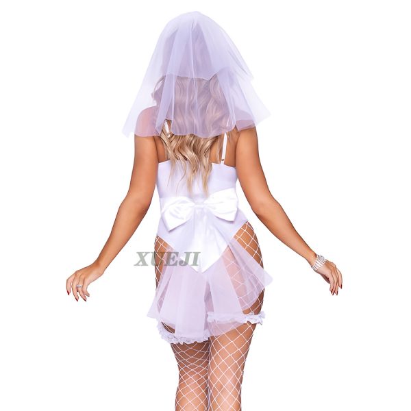 European and American  Sex Lace Female Bride Uniform Plays suit Halloween Sex Costume Wedding Dress suit - Image 4