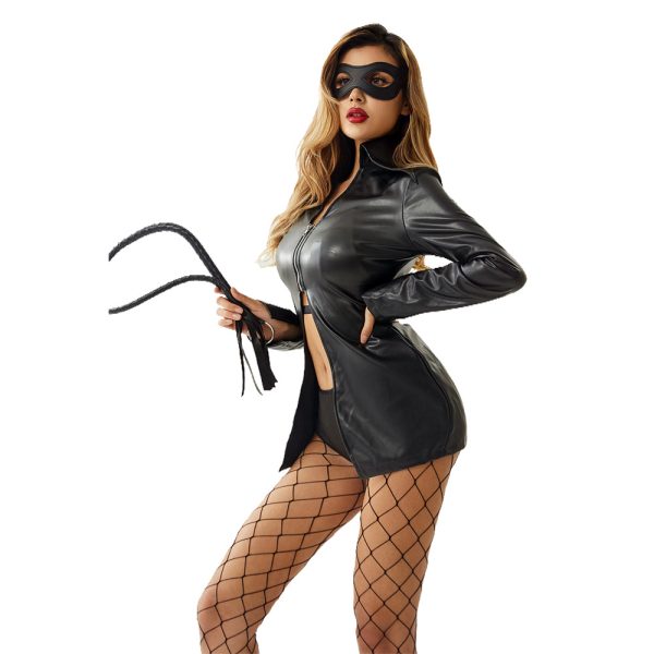 Sexy Policewoman Costume: Patent Leather Lingerie Mask Outfit for Halloween & Nightclub - Image 8