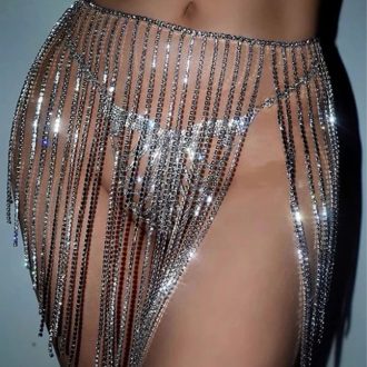 Rhinestone Belly Dance Chain Skirt: Sexy Diamond Tassel Body Jewelry