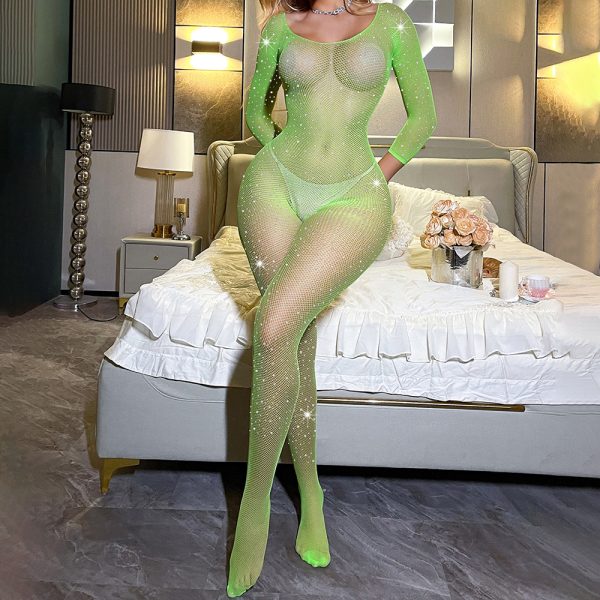 Sexy skin color plus diamond sexy lingerie open crotch hot drilling Europe and America cross border Foreign trade one-piece temptation fishnet clothes tz508 - Image 11