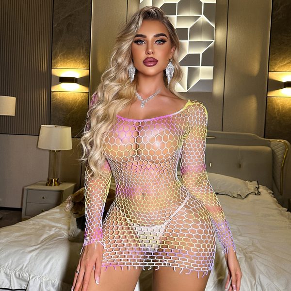 Yellow Rose Lingerie Set: Sexy Fishnet Dress & Hip Skirt - Image 4