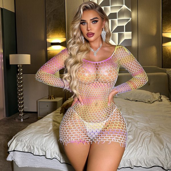 Yellow Rose Lingerie Set: Sexy Fishnet Dress & Hip Skirt - Image 3