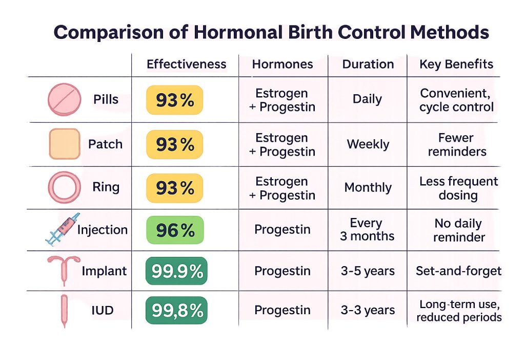Diagram showing the differences between different types of intrauterine devices