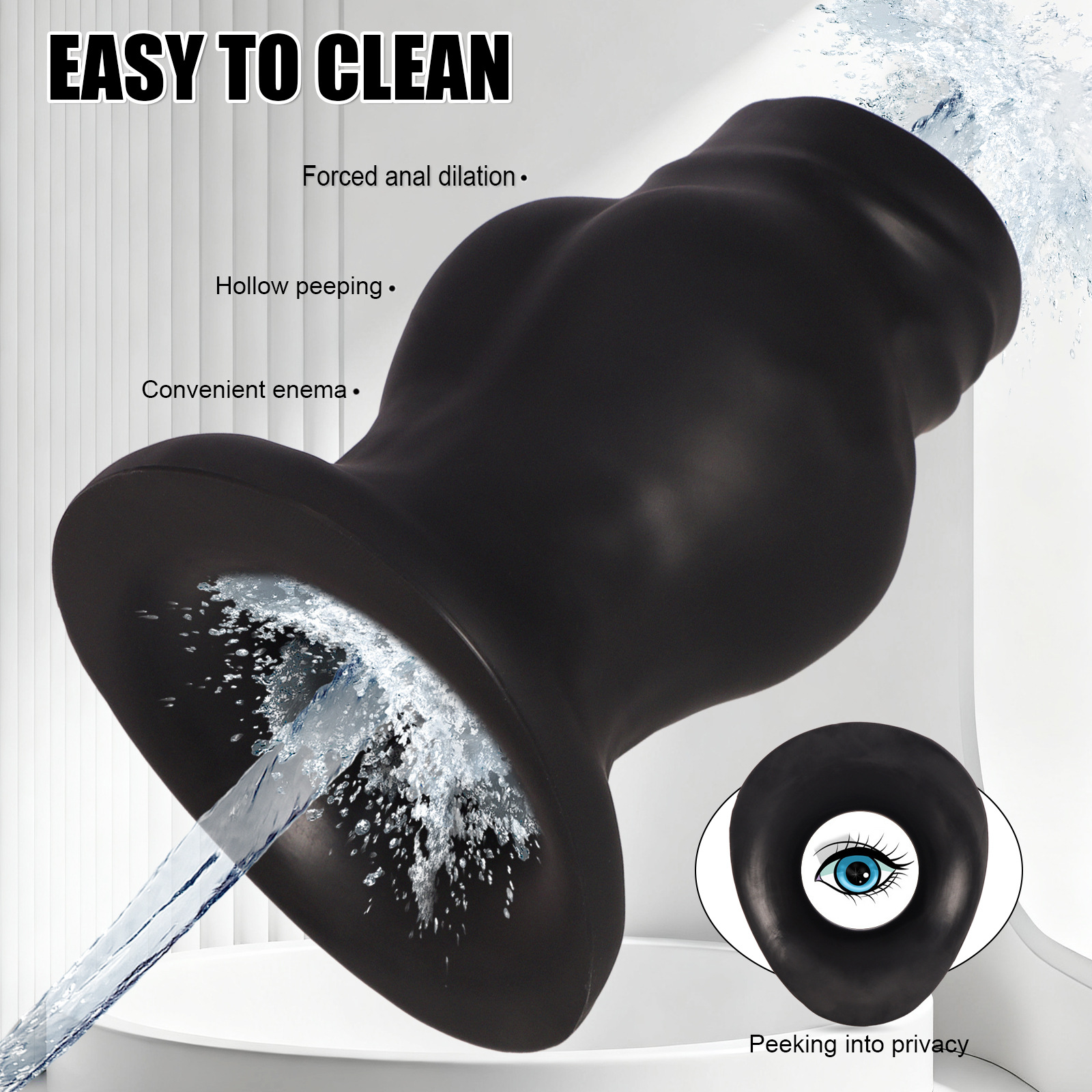Liquid silicone peephole anal plug, anal dilator masturbator