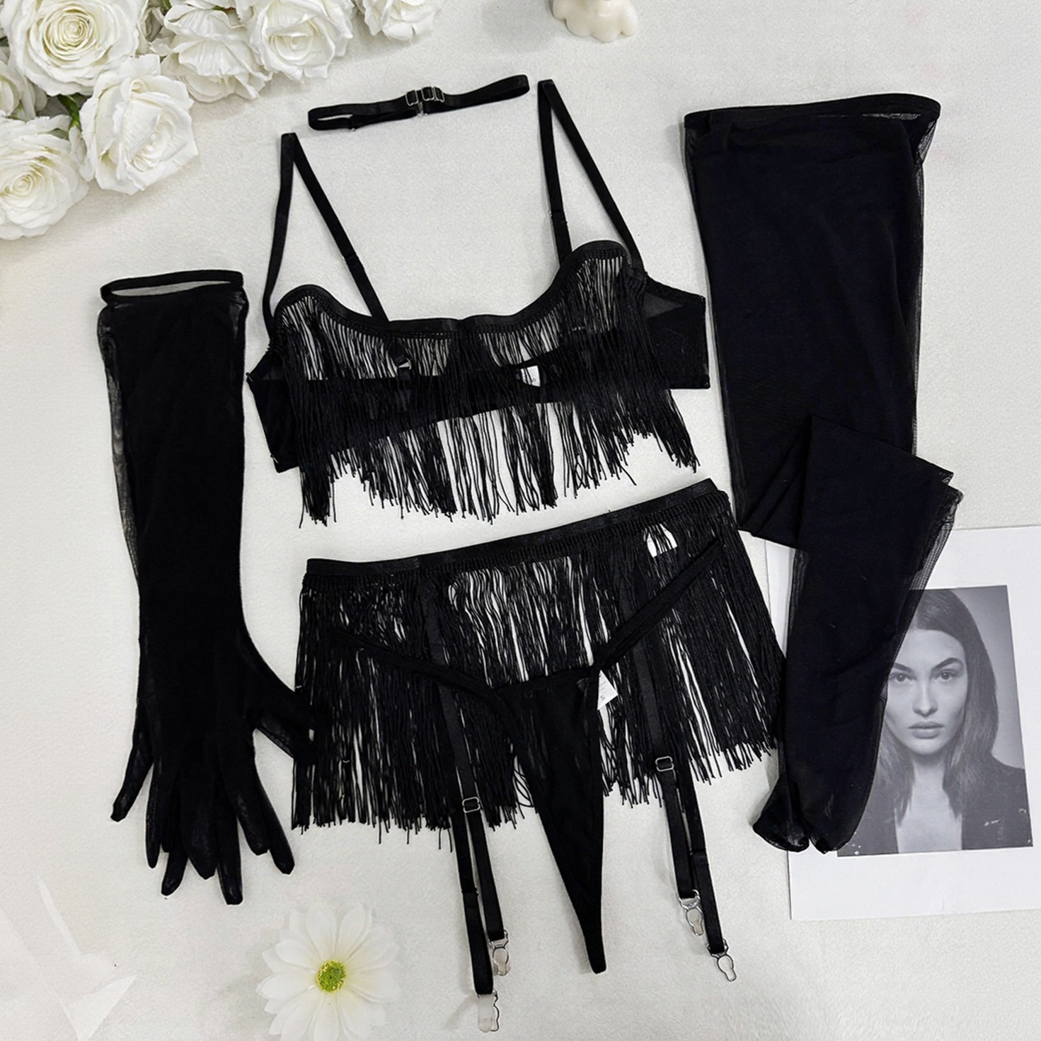 Dier Sexy Breast Leakage Tassel Intimates Bra Ultra-Thin Mesh Fun Set - Image 6