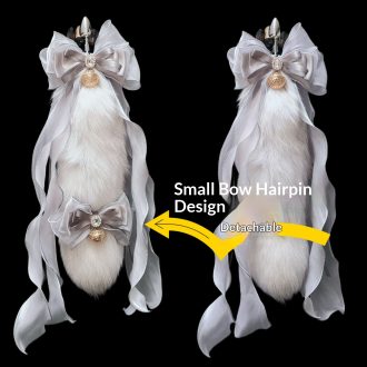 Galaxy Track 40cm Silver Gray Fox Real Wool Tail with Detachable Bow and Bell
