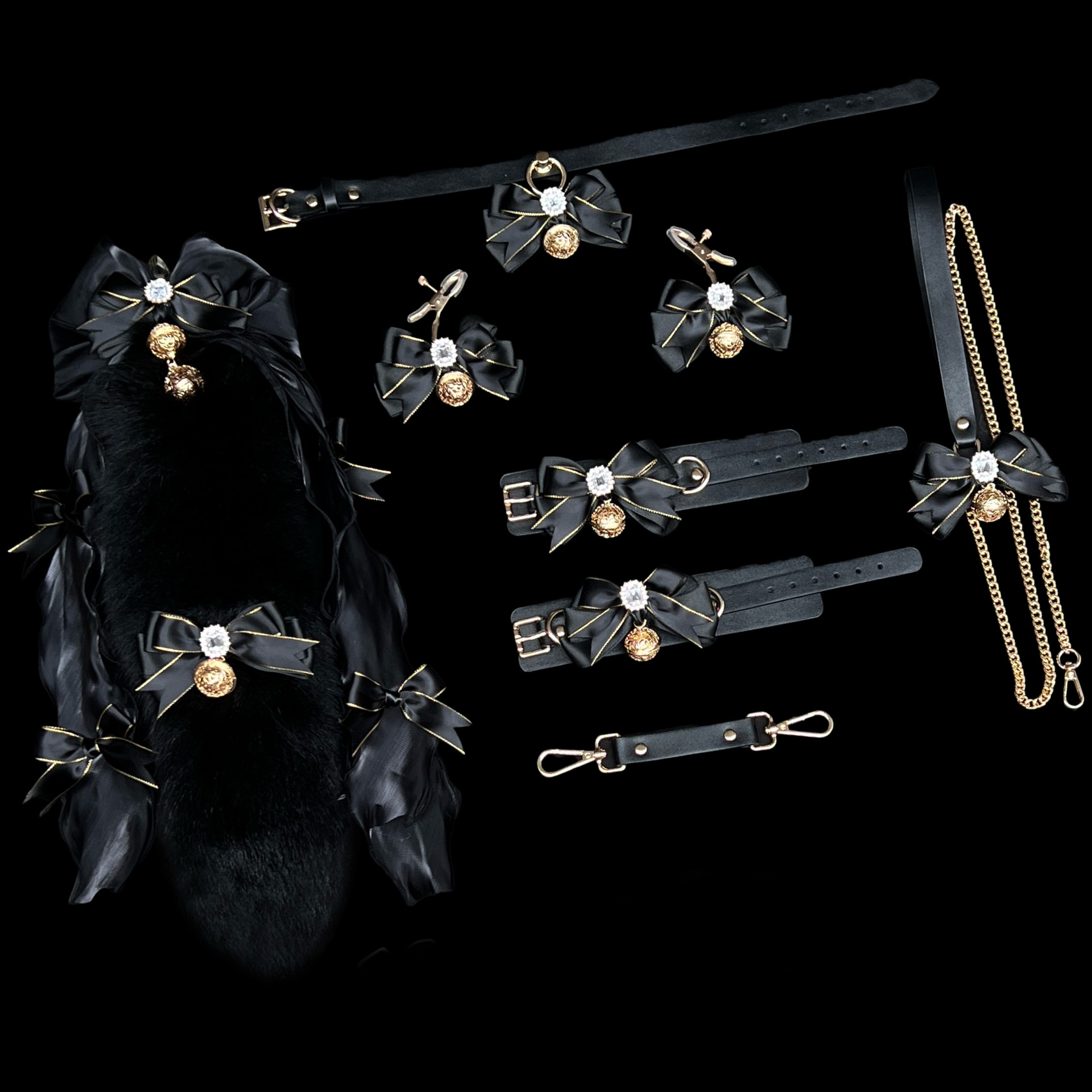 Black Gold Fox Fur Tail Collar with Bell & Anal Plug - Sexy Nightwear Accessory - Image 10