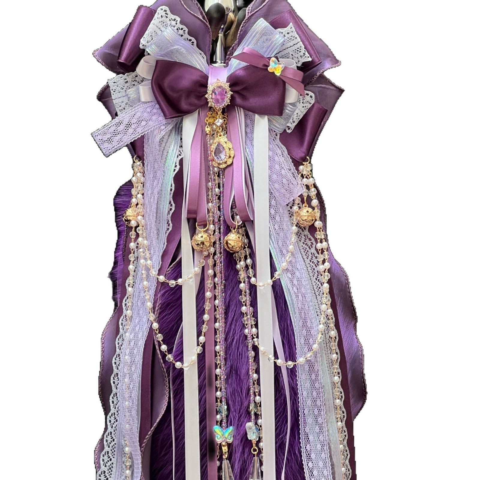 Deep Purple Fox Fur Tail Anal Plug with Bowknot Bell - Luxury Craftsmanship - Image 5