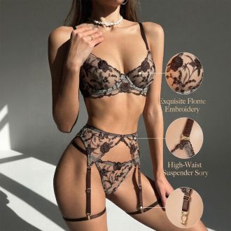 Machine Embroidery Lace Strap Sexy Lingerie Set