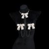 Champagne Rhinestone Palace Necklace with Bow - Sexy Chest Chain Jewelry