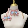 Pink Blue Satin Ribbon Dance Collar with Fox Tail & Anal Plug Set