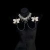 Champagne Rhinestone Palace Necklace with Bow - Sexy Chest Chain Jewelry