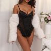 Sexy Lace Velvet Stitching Teddy Lingerie with Straps
