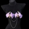 Lavender Fox Tail Nipple Clamps with Purple Yarn Bow Bell