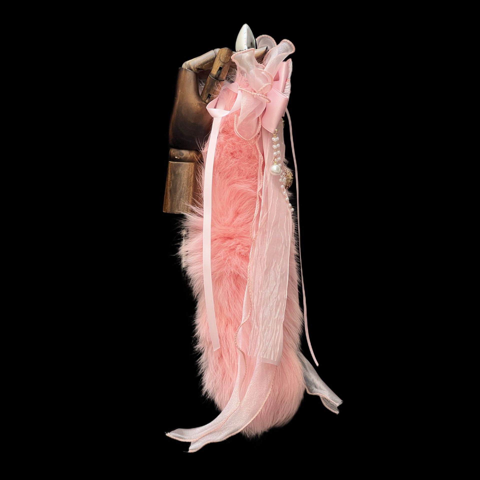Rouge Pink Fox Fur Tail 40cm Anal Plug with Bell - Image 4