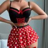 Red Polka Dot Skirt Split Sexy Lingerie with Pure Lust Suspenders