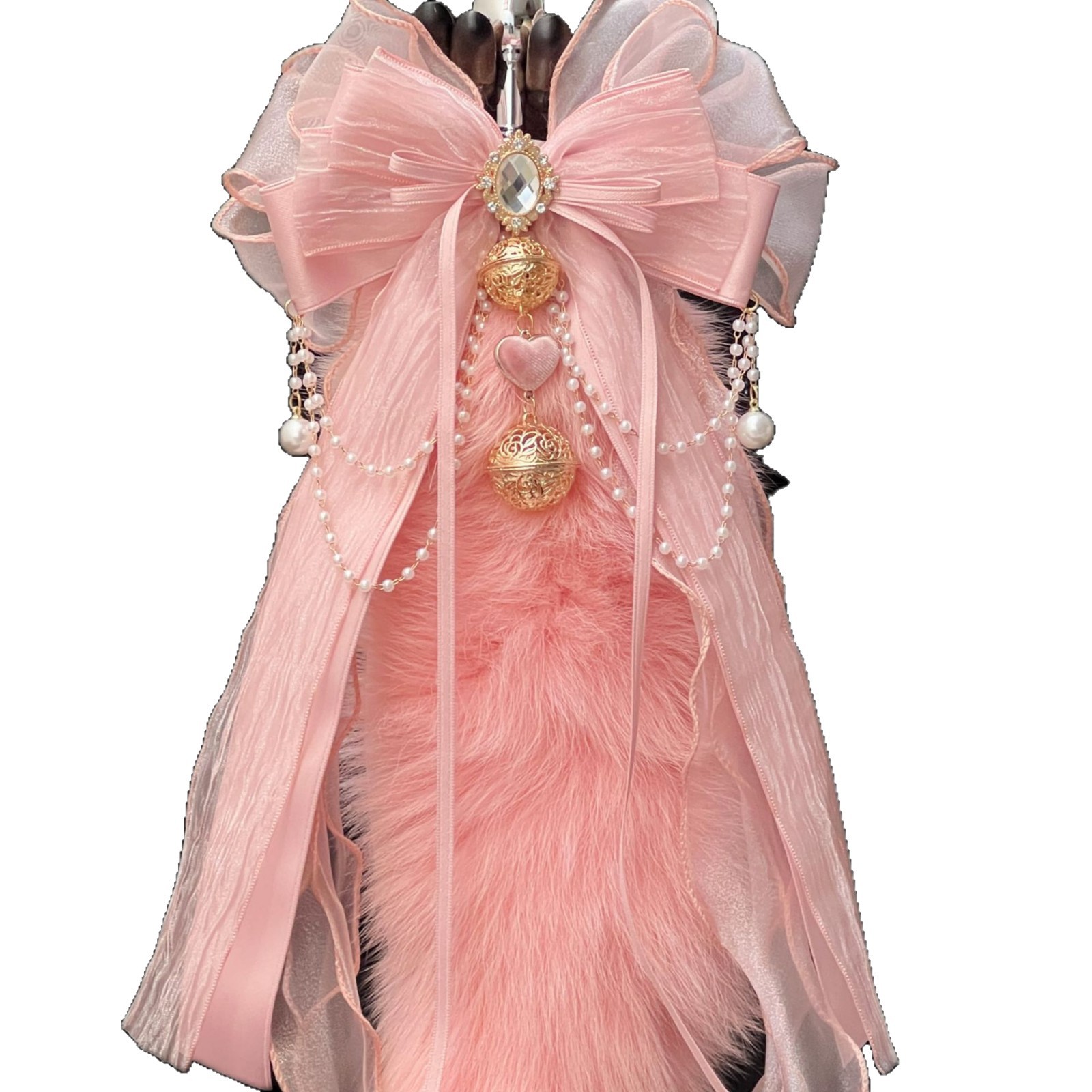 Rouge Pink Fox Fur Tail 40cm Anal Plug with Bell - Image 5