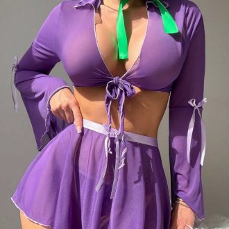 Sexy Lace-Up See-Through Mini Coat Lingerie Set