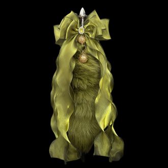 40cm Matcha Green Fox Tail Anal Plug with Removable Bow and Bell