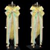 40cm Real Fox Fur Tail Anal Plug with Light Yellow Bow and Bell