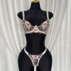 Women's Floral Lace Embroidery T-Back Underwear Set