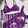 Sexy Lace Mesh See-Through Short Lingerie Dress Set with Garters