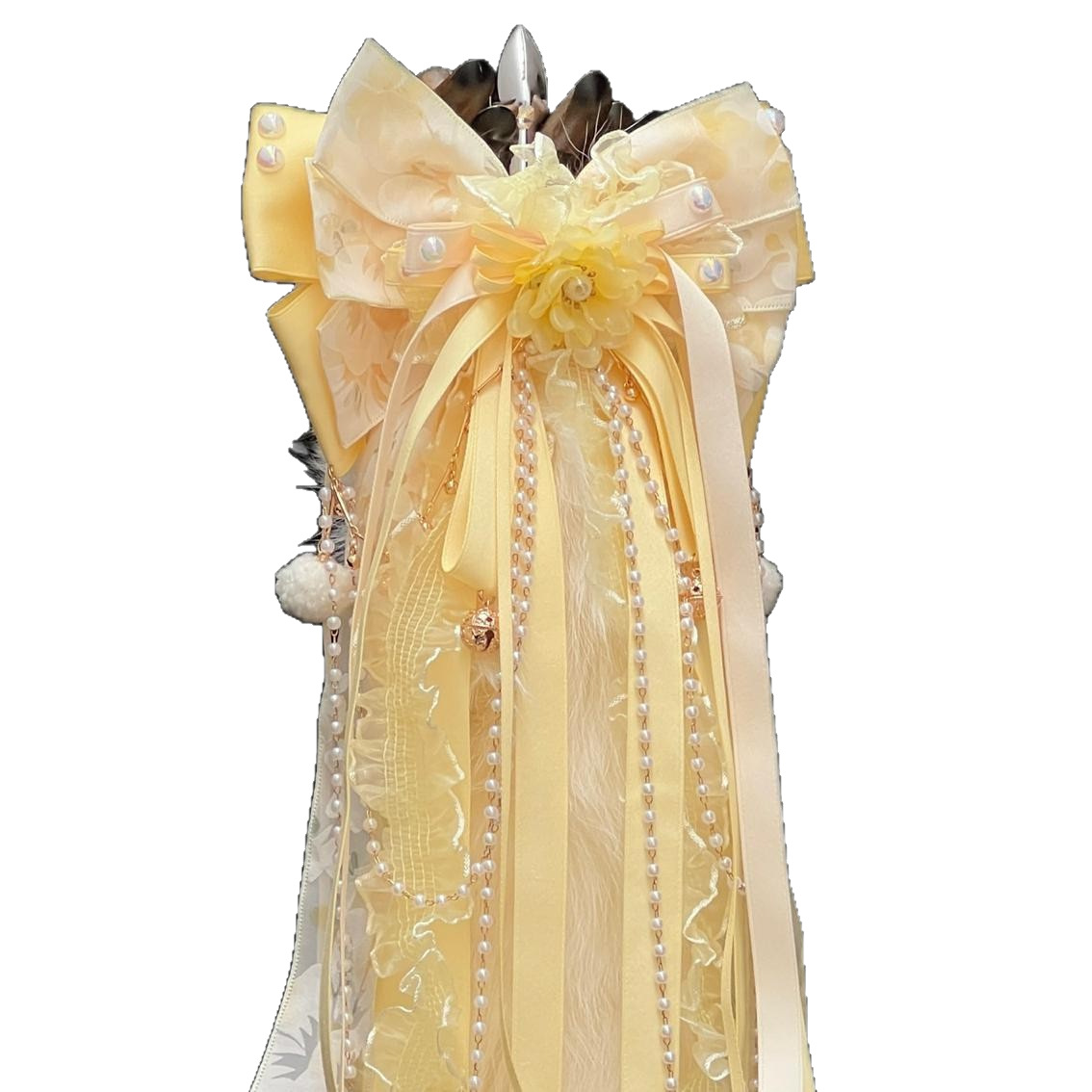 Golden Osmanthus Fox Tail Anal Plug - Handmade Light Yellow Fur with Bell Bow - Image 5