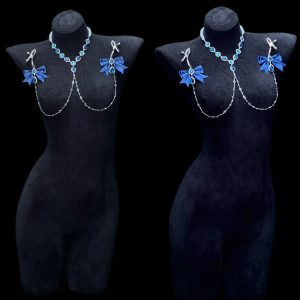 Retro Dark Blue Zircon Nipple Clamps Chest Chain Necklace