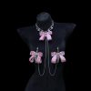 Victoria Original Design Luxury Rhinestone Nipple Chain with Black Bow