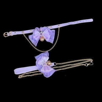 Lavender Fox Tail Nipple Clamps with Purple Yarn Bow Bell