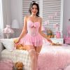 Sexy Lace Backless Sling Nightdress with Mesh Stockings Lingerie Set