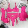 Rose Red Sexy Lingerie Set: Garter Gloves & Pure Color Intimates