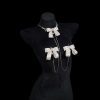 Champagne Gold Rhinestone Nipple Clamps with Chest Chain - Detachable Bow Accent
