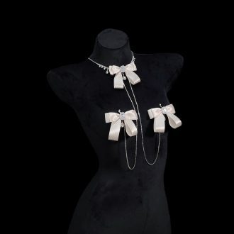 Champagne Gold Rhinestone Nipple Clamps with Chest Chain – Detachable Bow Accent
