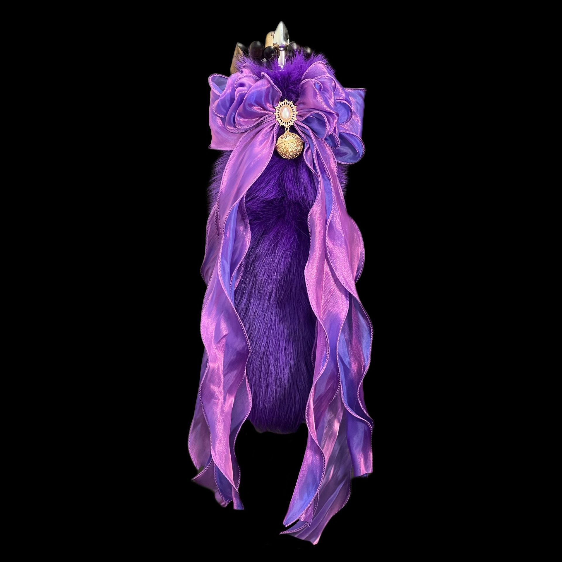 Starlight Purple 40cm Fox Fur Tail Anal Plug - Deep Pearlescent Purple Bow Bell - Image 2