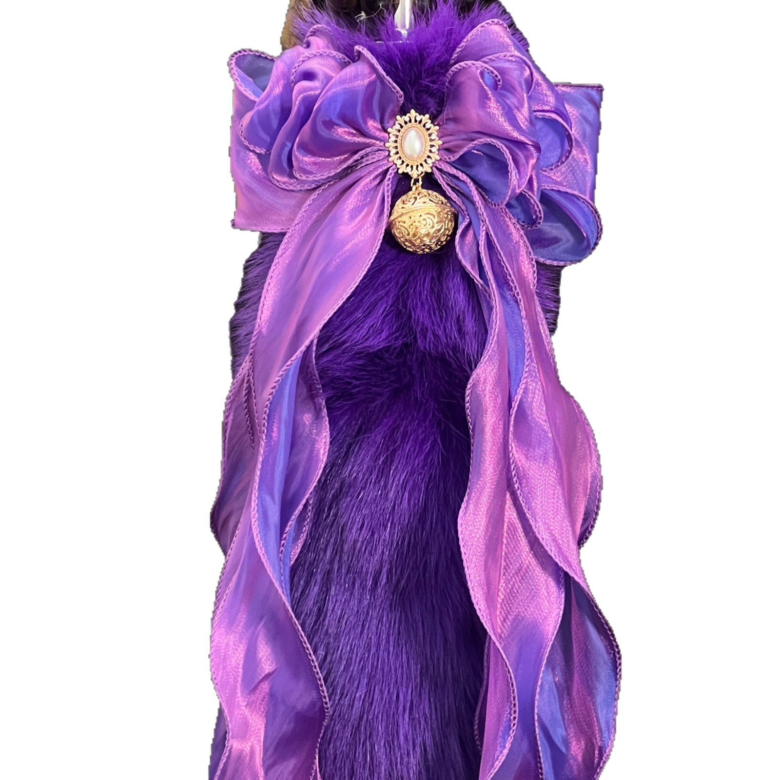Starlight Purple 40cm Fox Fur Tail Anal Plug - Deep Pearlescent Purple Bow Bell - Image 5
