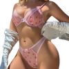 Cute Pink Flower Lace Ribbon Bra Set - Sexy Steel Ring Lingerie