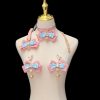 Pink Blue Satin Ribbon Dance Collar with Fox Tail & Anal Plug Set