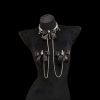 Victoria Original Design Luxury Rhinestone Nipple Chain with Black Bow